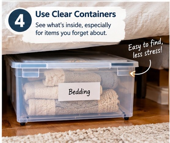 Clear containers used for under-bed storage
