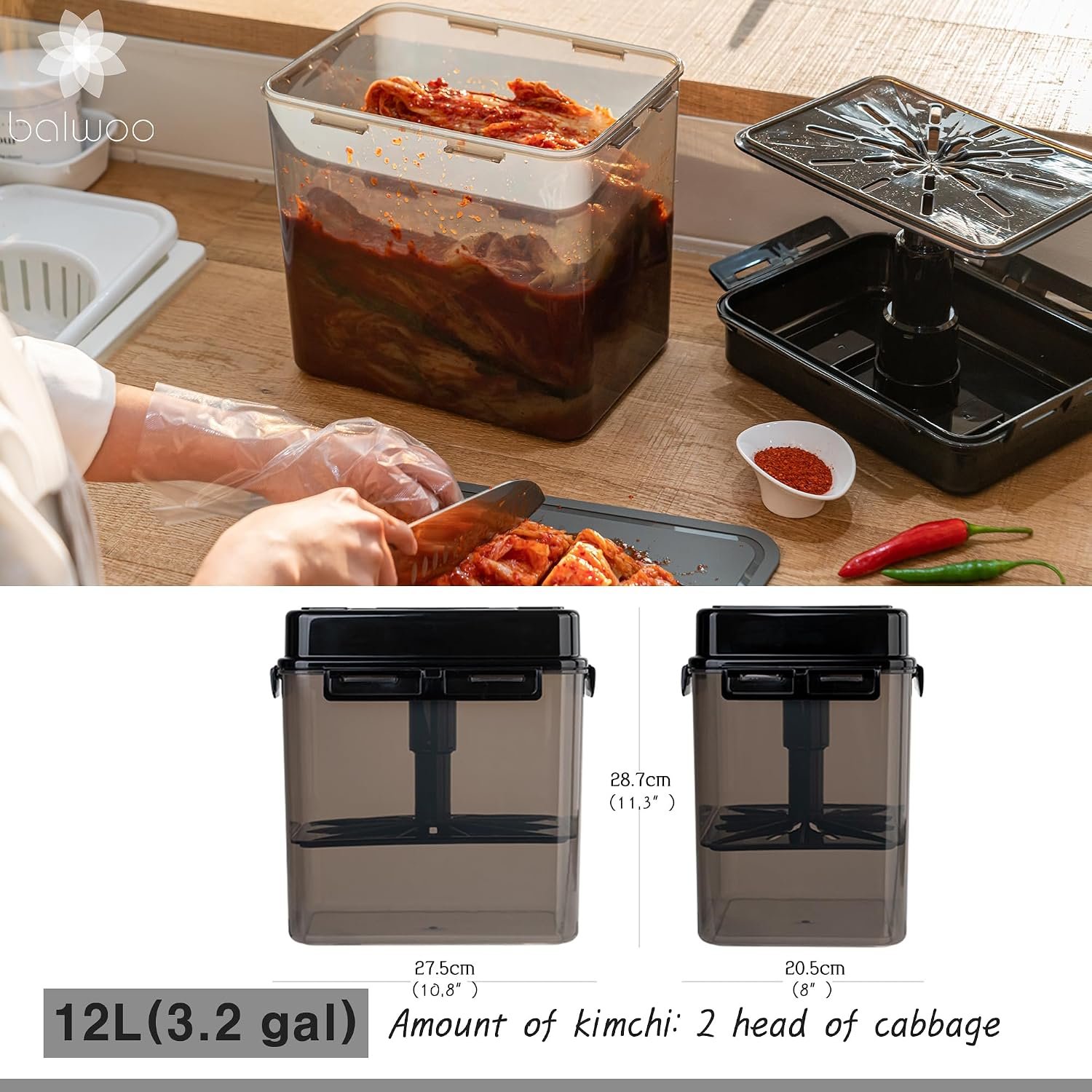 balwoo kimchi maker 12L container dimensions and capacity guide