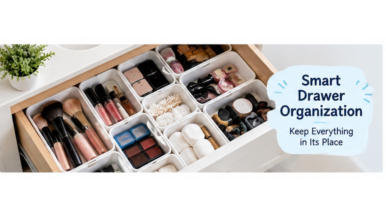 Bathroom drawer organized with separate storage sections
