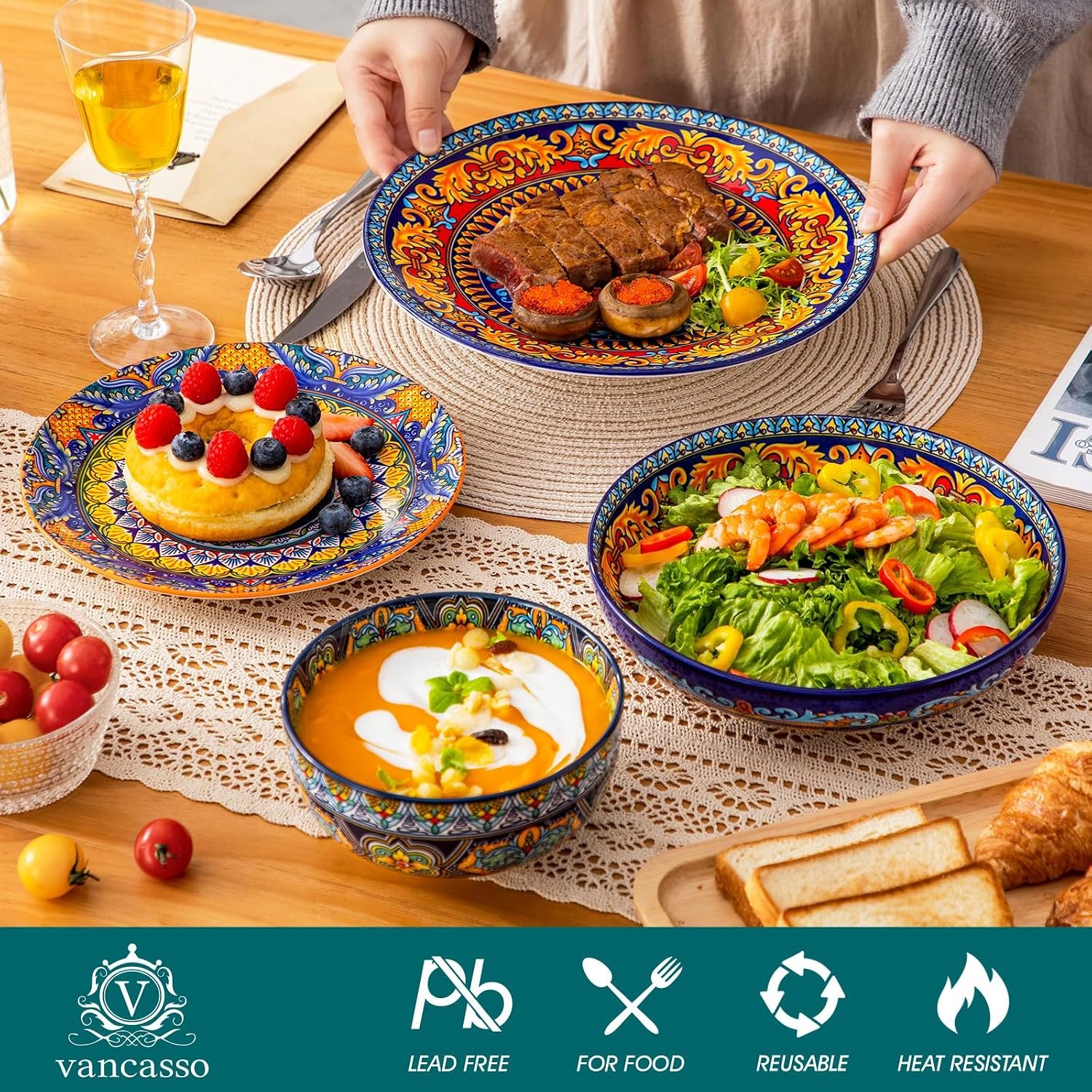 Bohemian Dinnerware Set table setting for family dinner and housewarming celebration