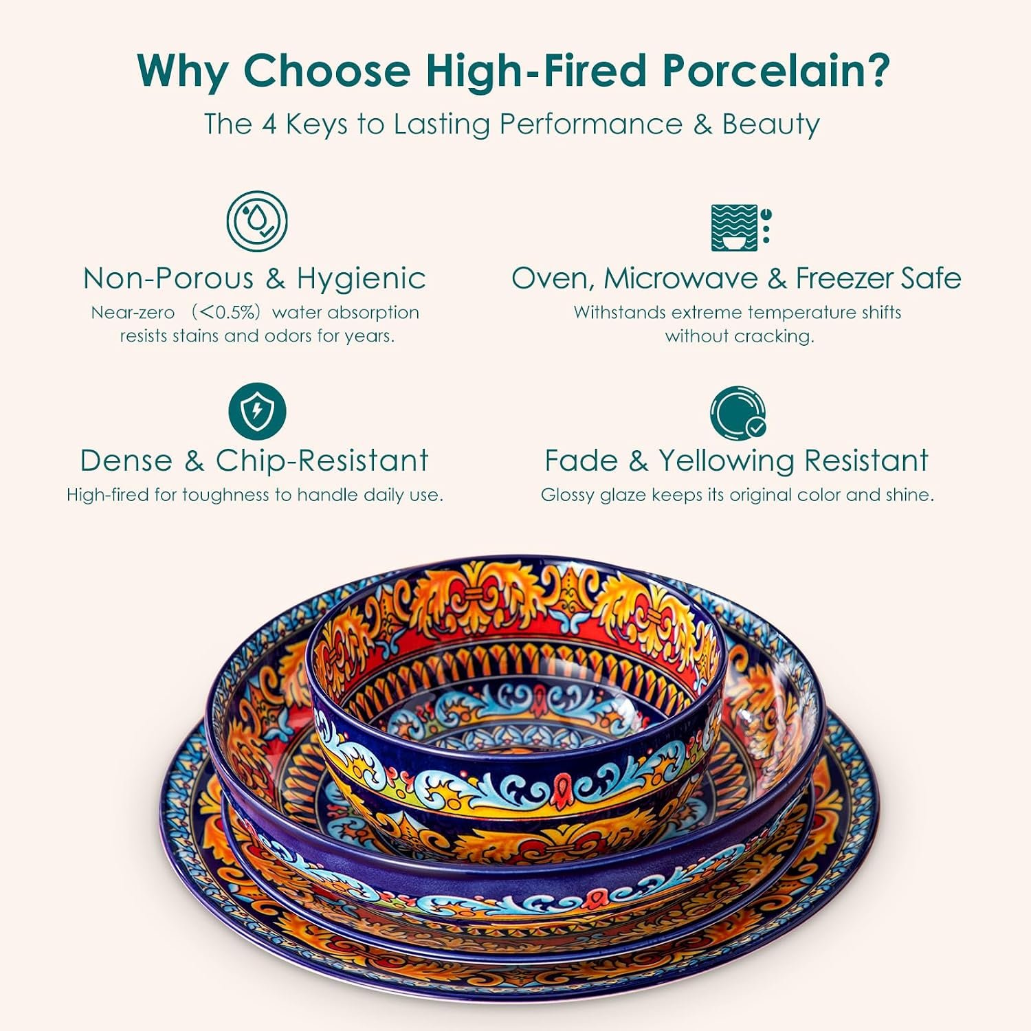High fired non toxic porcelain properties of Bohemian Dinnerware Set
