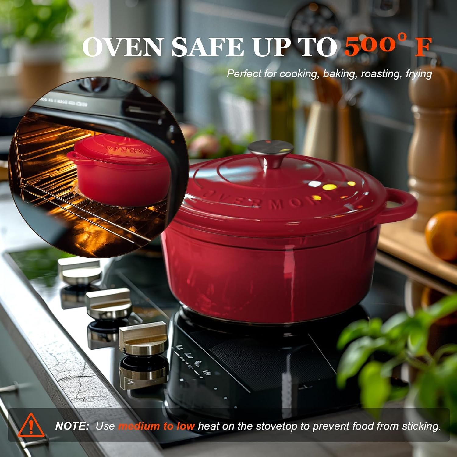 Enameled Cast Iron Dutch Oven safe in high heat oven baking