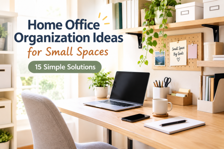 Home office organization ideas for small spaces with a clean organized desk and storage