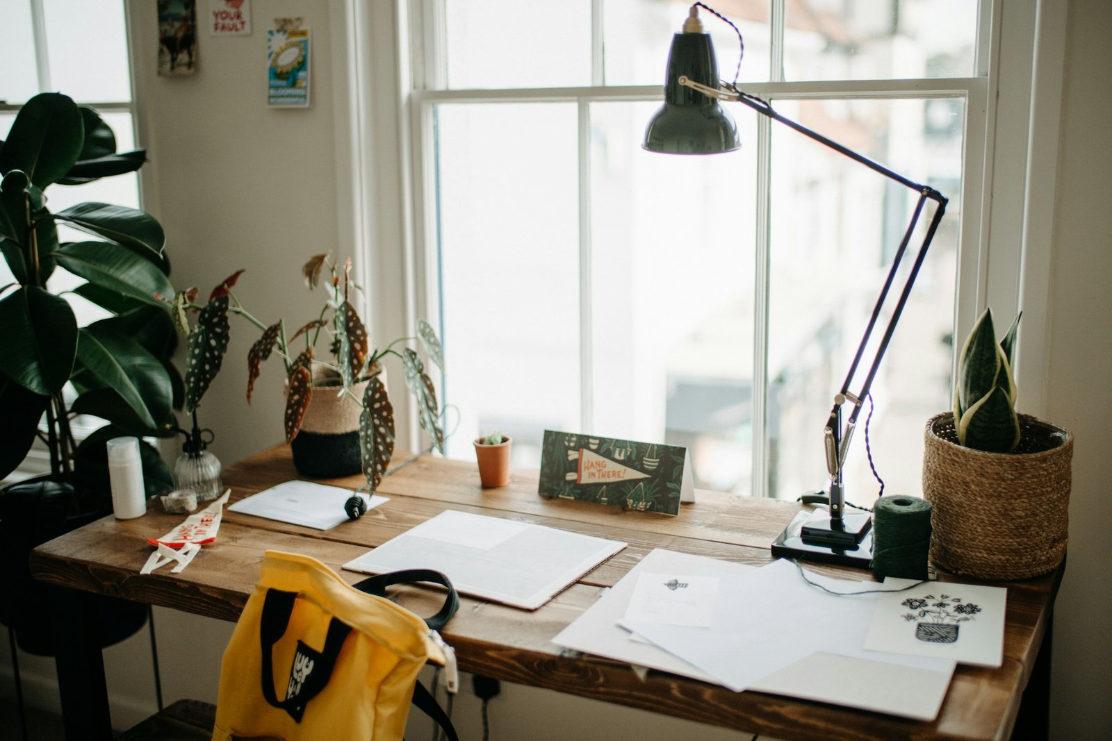 Paperwork and documents organized in a small home office