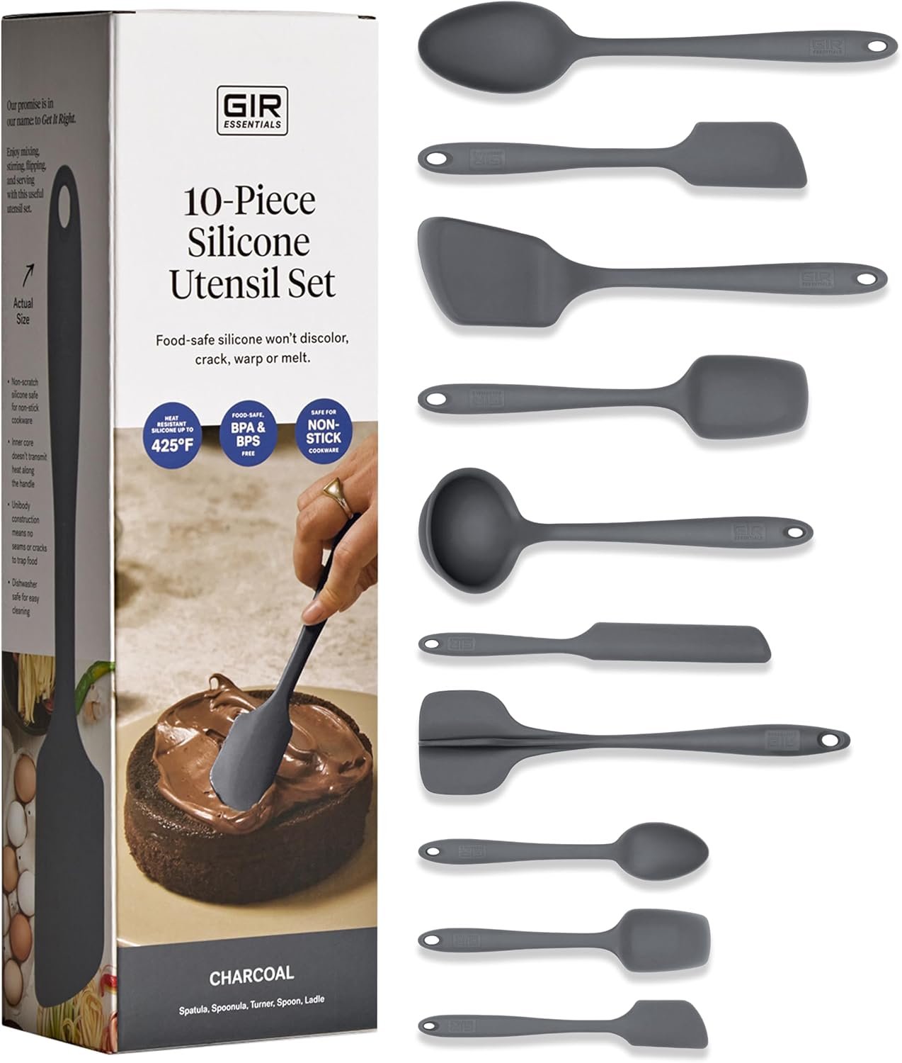 Silicone Kitchen Utensil Set 10-piece charcoal set in box