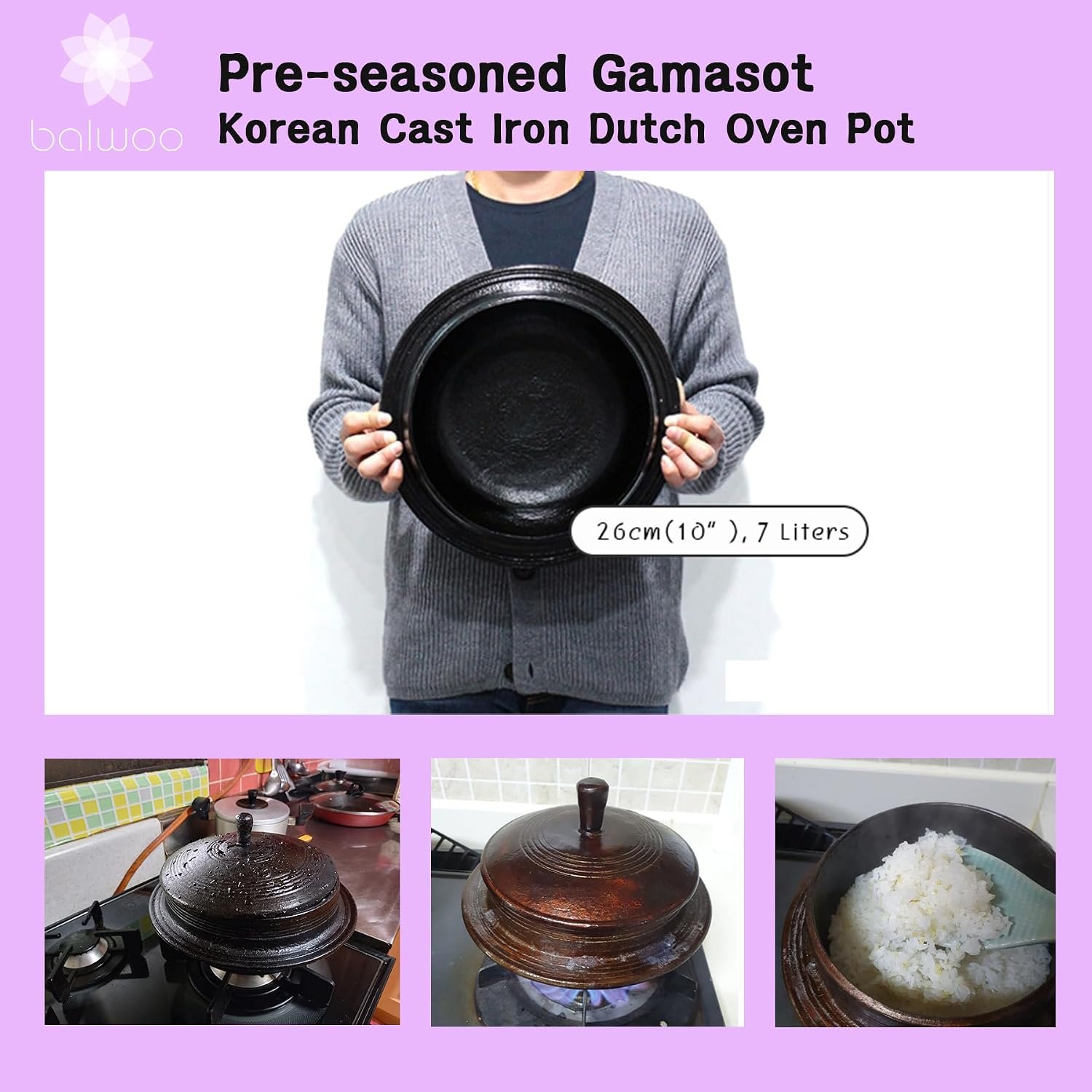 korean cast iron cauldron pot seasoned with perilla oil