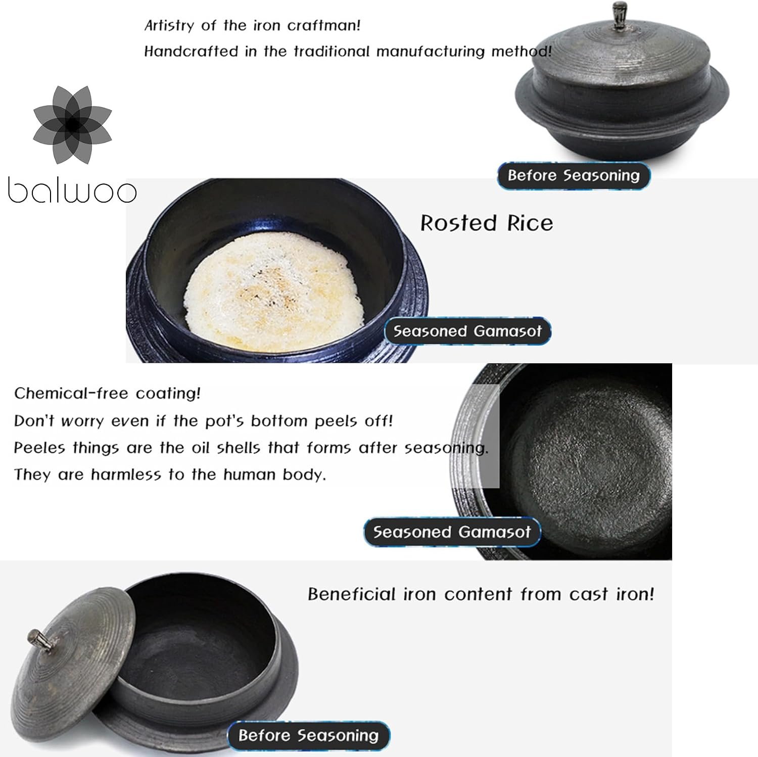 korean cast iron cauldron non chemical coating detail