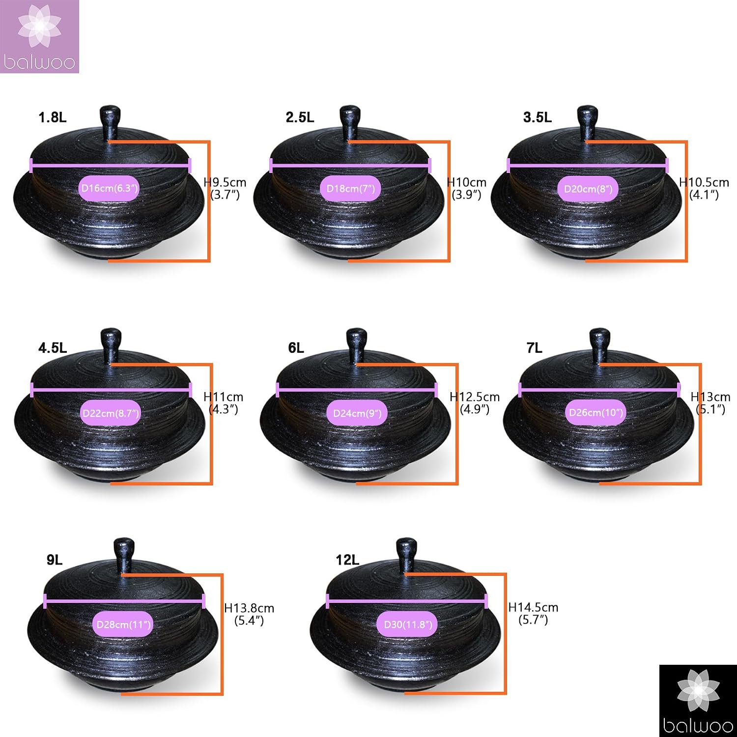 korean cast iron cauldron capacity and size dimensions