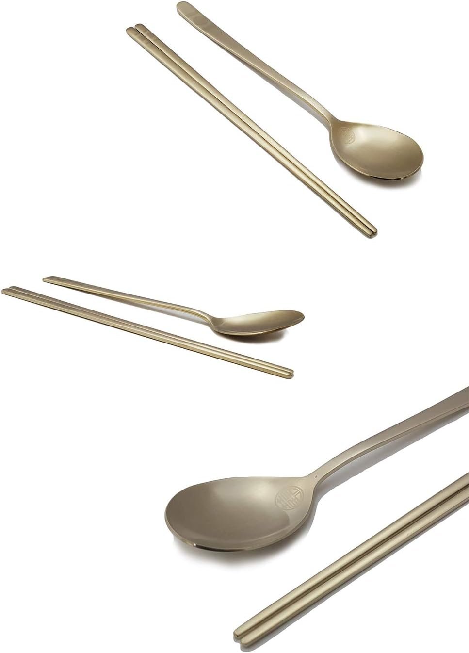 Various angles showing the shiny finish of Korean Gold Titanium Cutlery Set