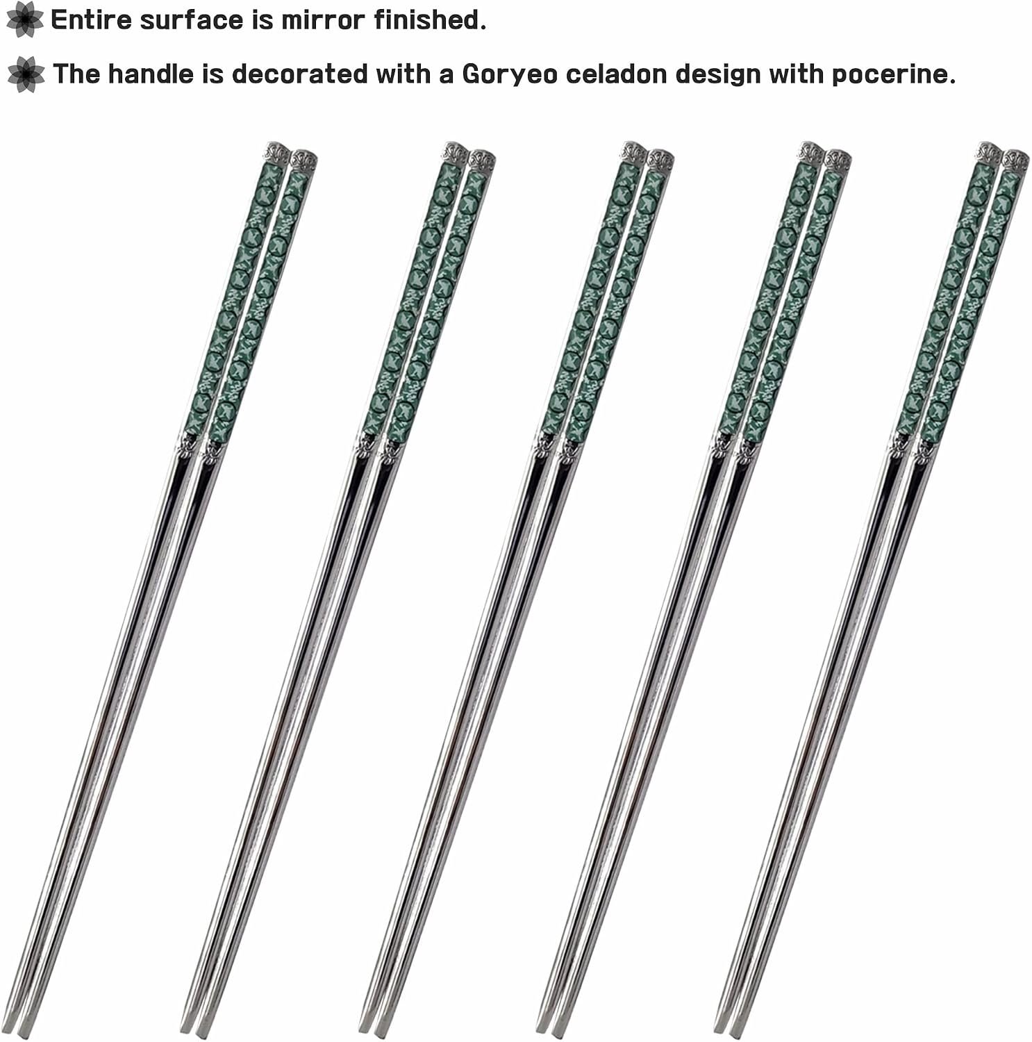 Korean 430 stainless steel asian chopsticks set with celadon pattern