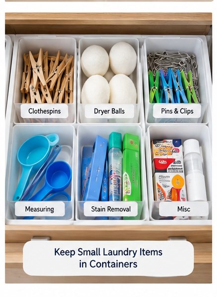 Small laundry accessories organized in separate storage compartments
