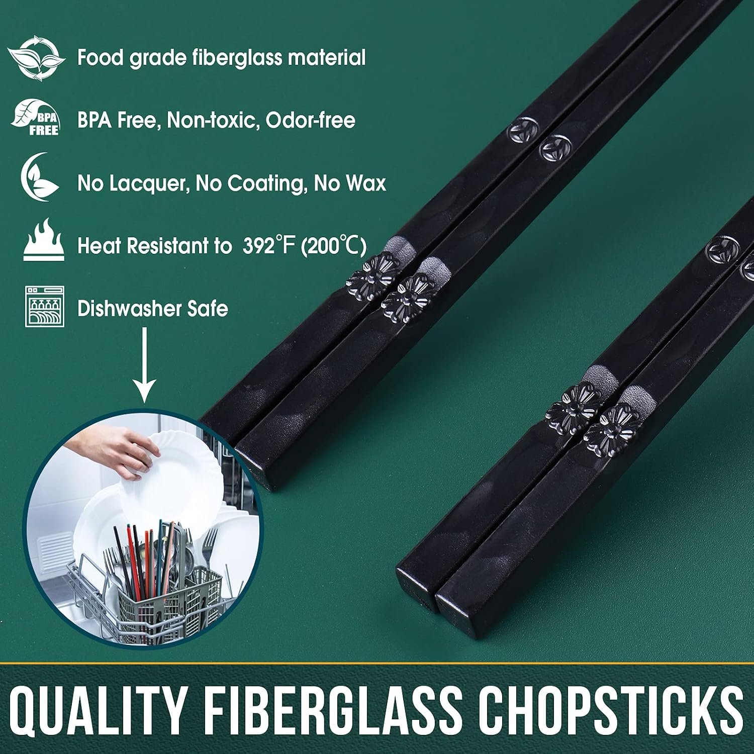 Non-slip textured tip fiberglass asian chopsticks set heat resistant
