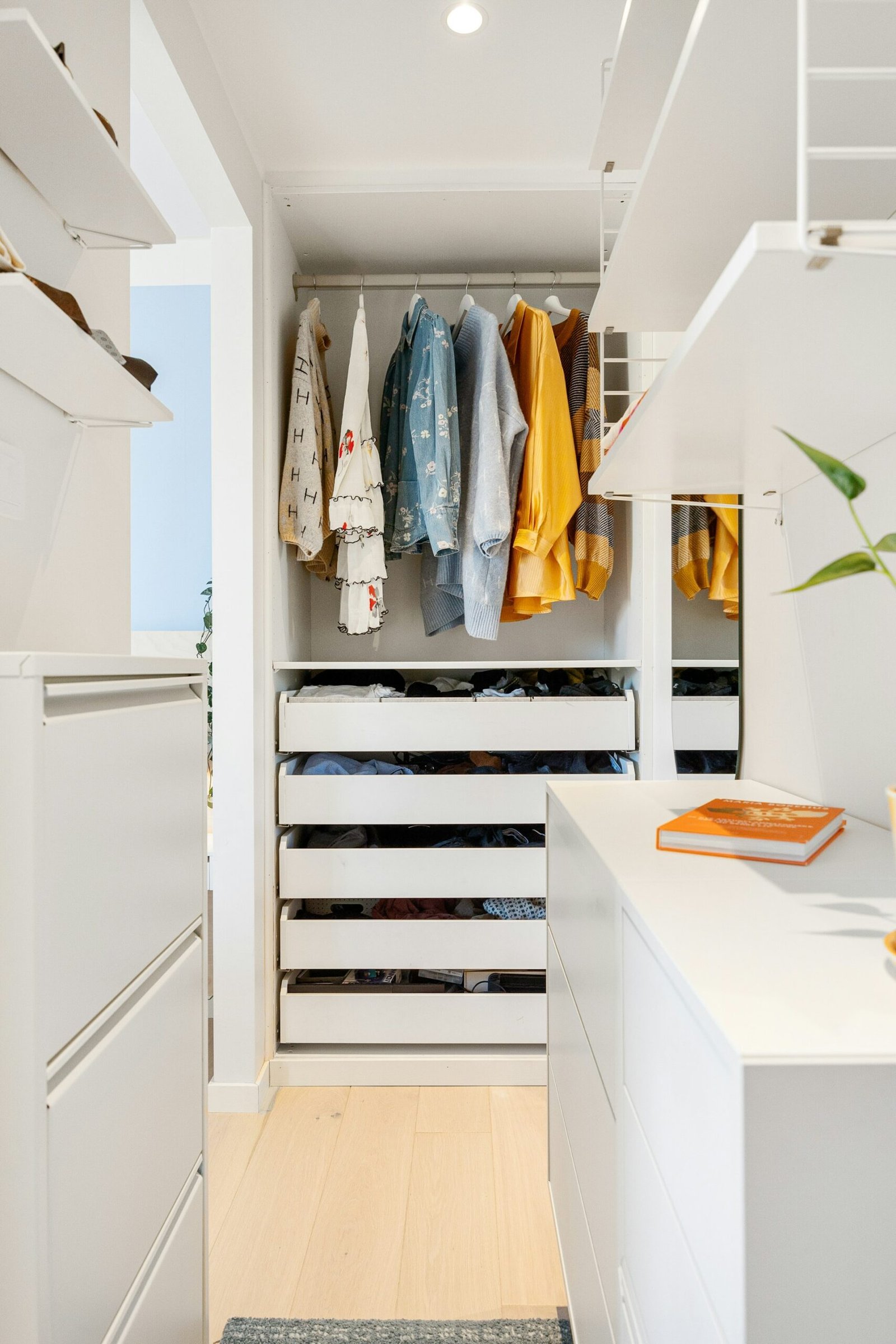 Small closet organization ideas with storage bins and shelves