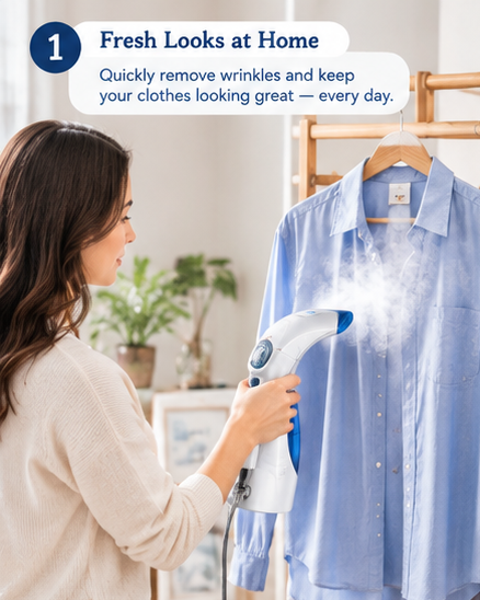 Using a clothes steamer at home to remove wrinkles from clothing