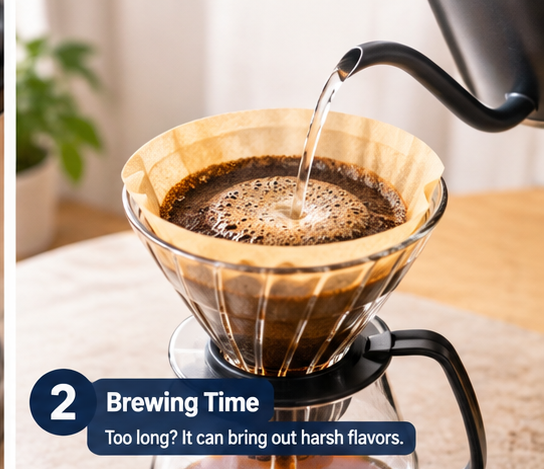 Timer beside freshly brewed coffee to help monitor brewing time