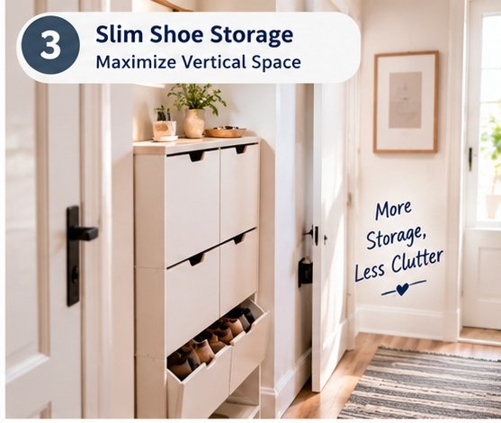 Slim shoe storage used in a narrow entryway