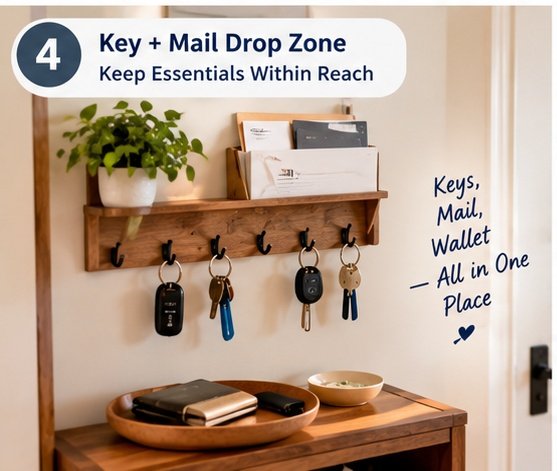 Key and mail drop zone for a small entryway