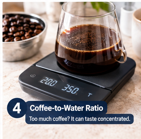Measured coffee grounds and water for a consistent coffee-to-water ratio