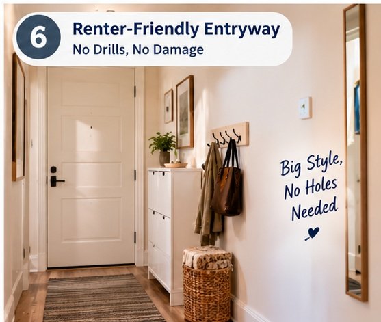 Renter-friendly entryway organization without drilling