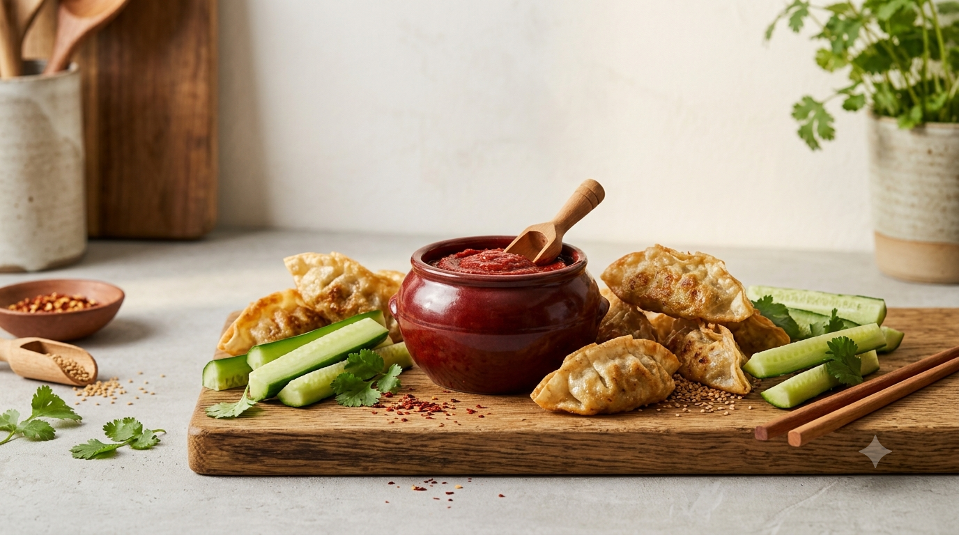 Quick gochujang dipping sauce prepared in a small bowl