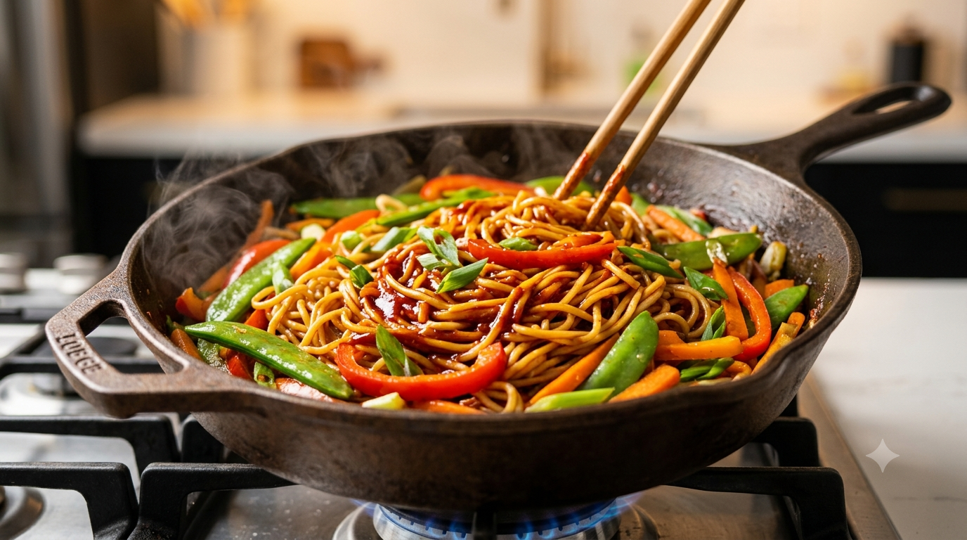 Stir-fried noodles and rice seasoned with gochujang