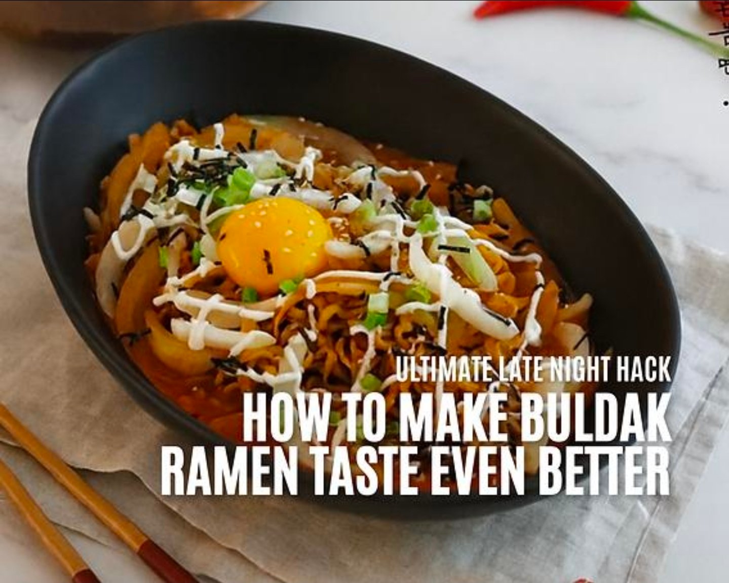 How to make buldak ramen less spicy bowl with melted cheese and soft-boiled eggs