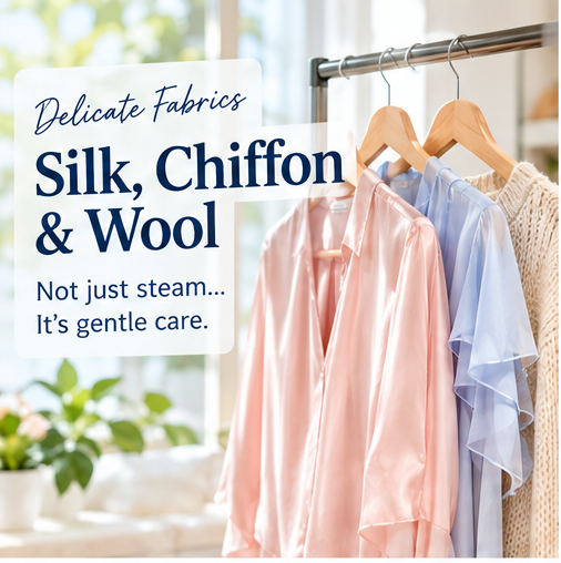 Silk chiffon and wool fabrics for delicate garment care