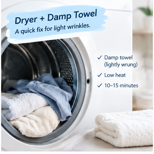 Using a damp towel in a dryer to get wrinkles out of clothes