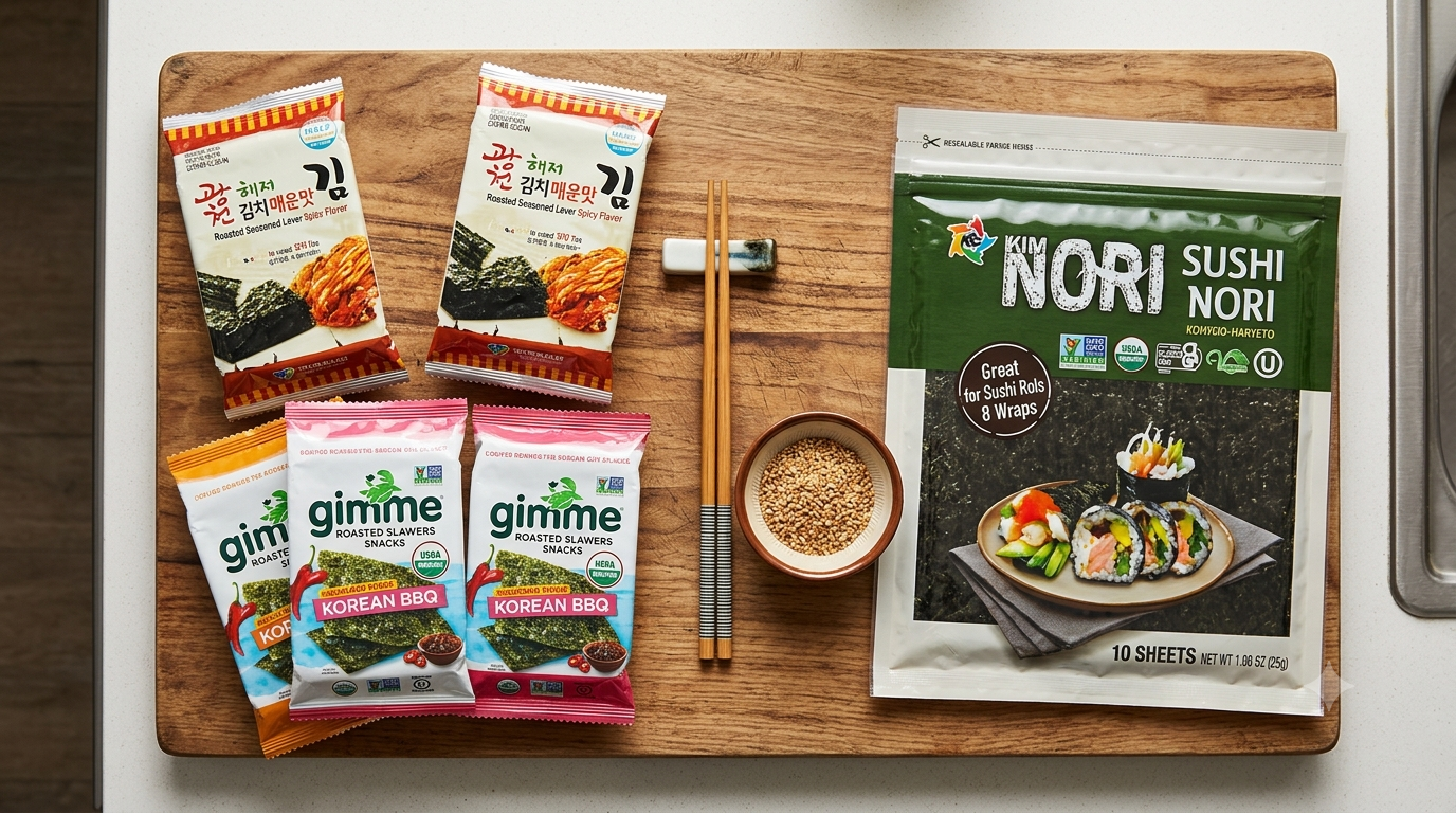 Korean gim and Japanese nori product comparison for choosing seaweed sheets