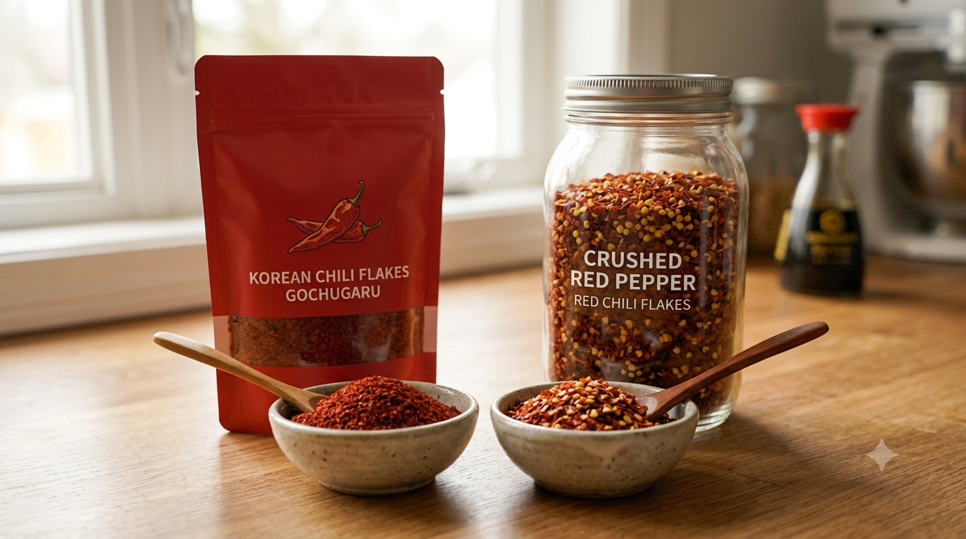 Korean gochugaru and crushed red pepper products for different cooking uses