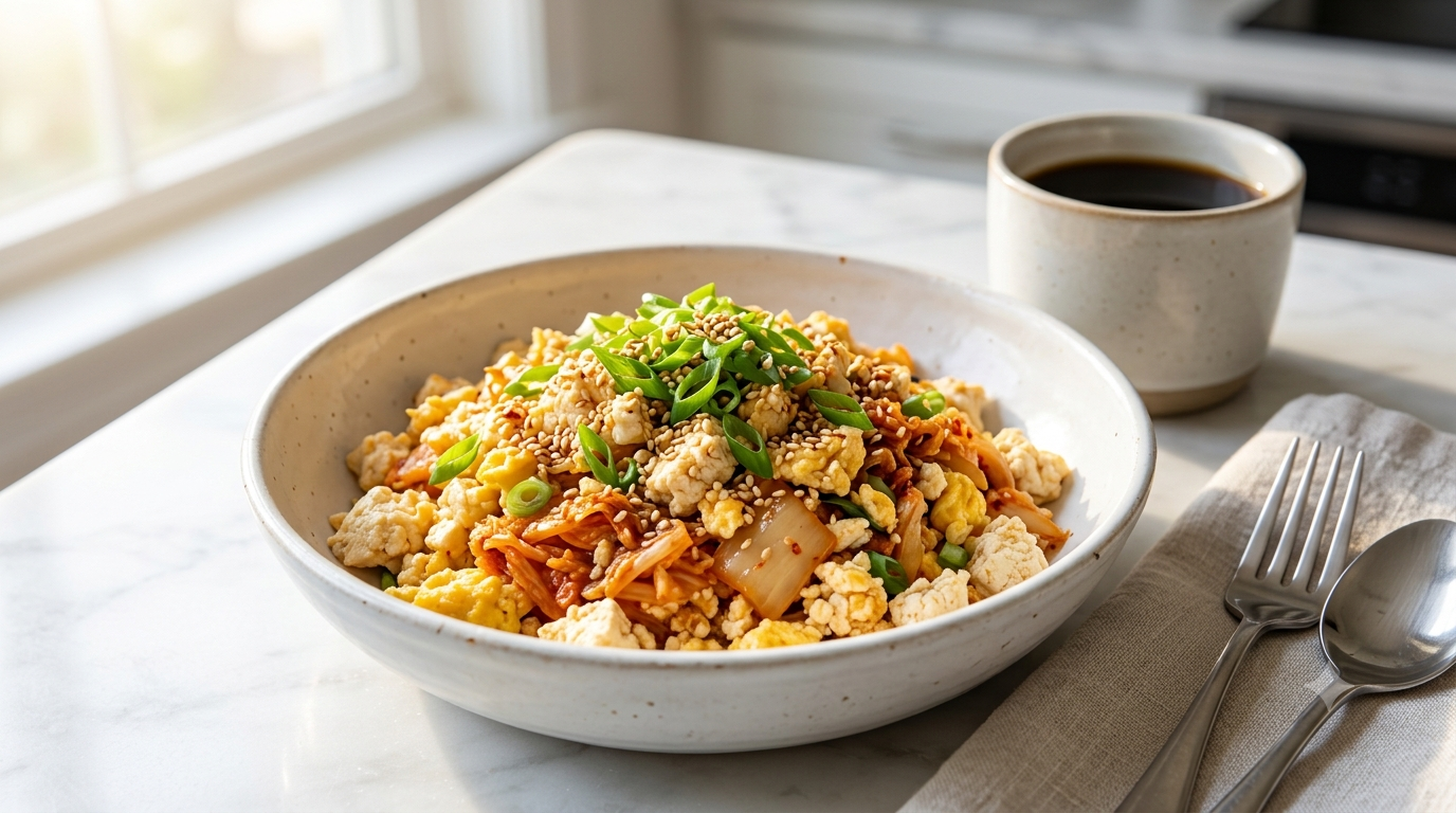 Kimchi and Tofu Breakfast Scramble