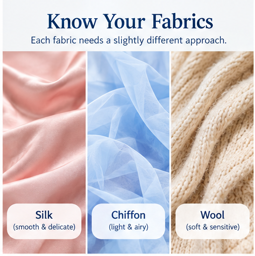 Silk chiffon and wool fabric guide for clothes steaming